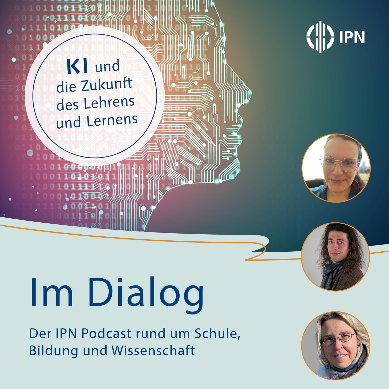 Portraitsfotos der Gäst*innen, Dr. lea Schulze, Adrian Grimm und Prof. Dr. Silke Mikelskis-Seifert. Außerdem Titel und Untertitel des Podcasts.