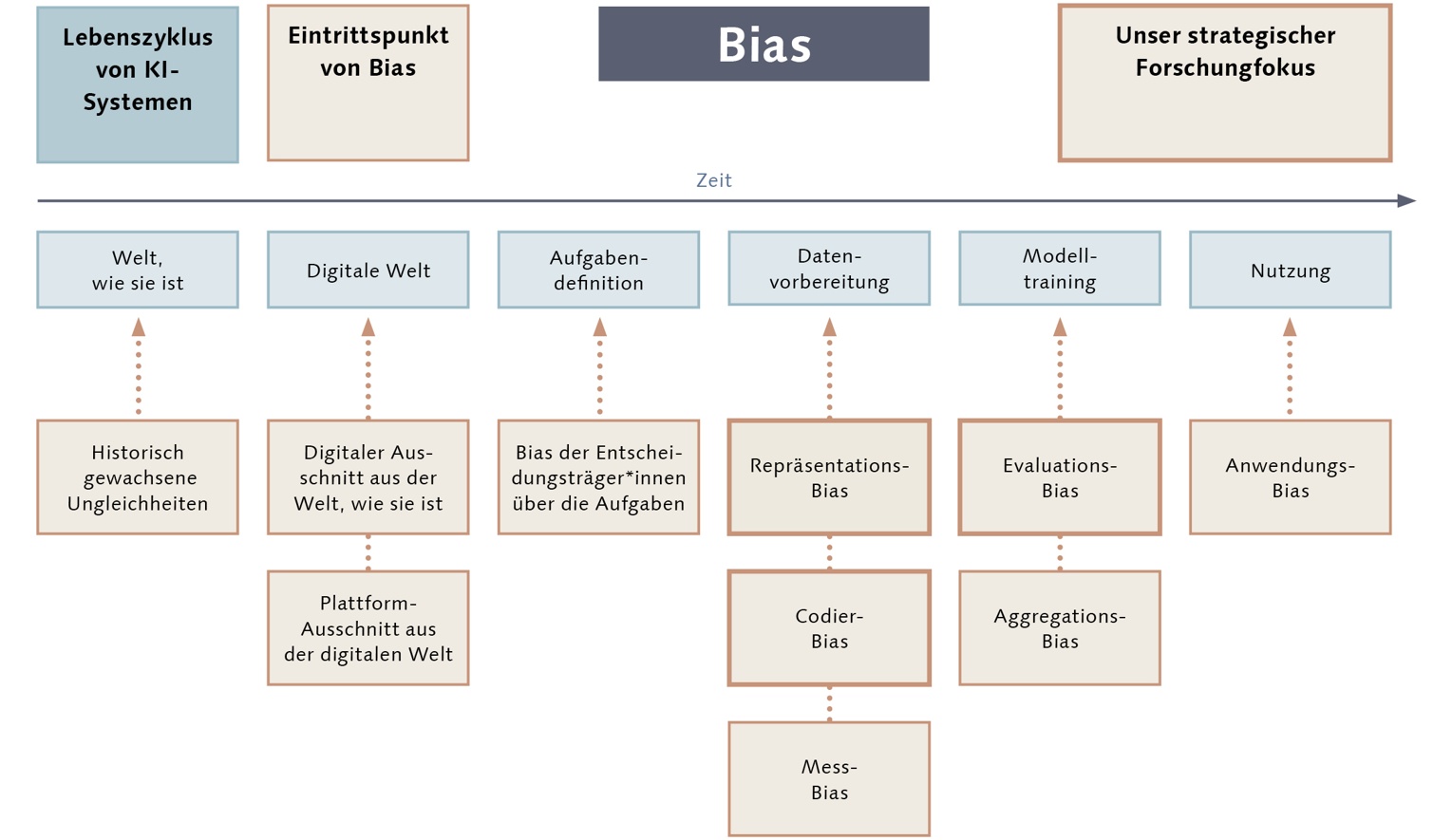 Abbildung 1: Lebenszyklus von KI-Systemen sowie Eintrittspunkte von Bias.